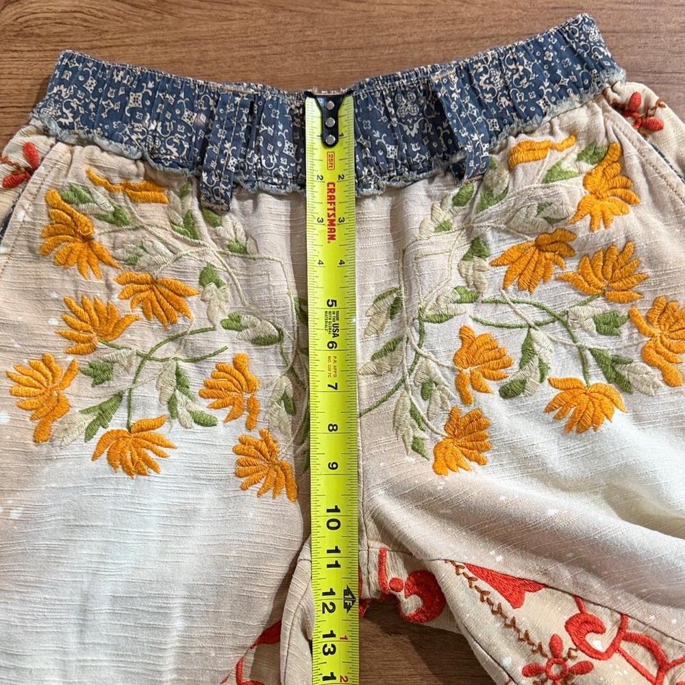Free People Augusta Floral Embroidered Tan Braid Tie Boho Shorts - Picture 7 of 16